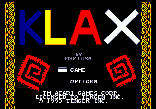Klax title screen for Sega Mega Drive